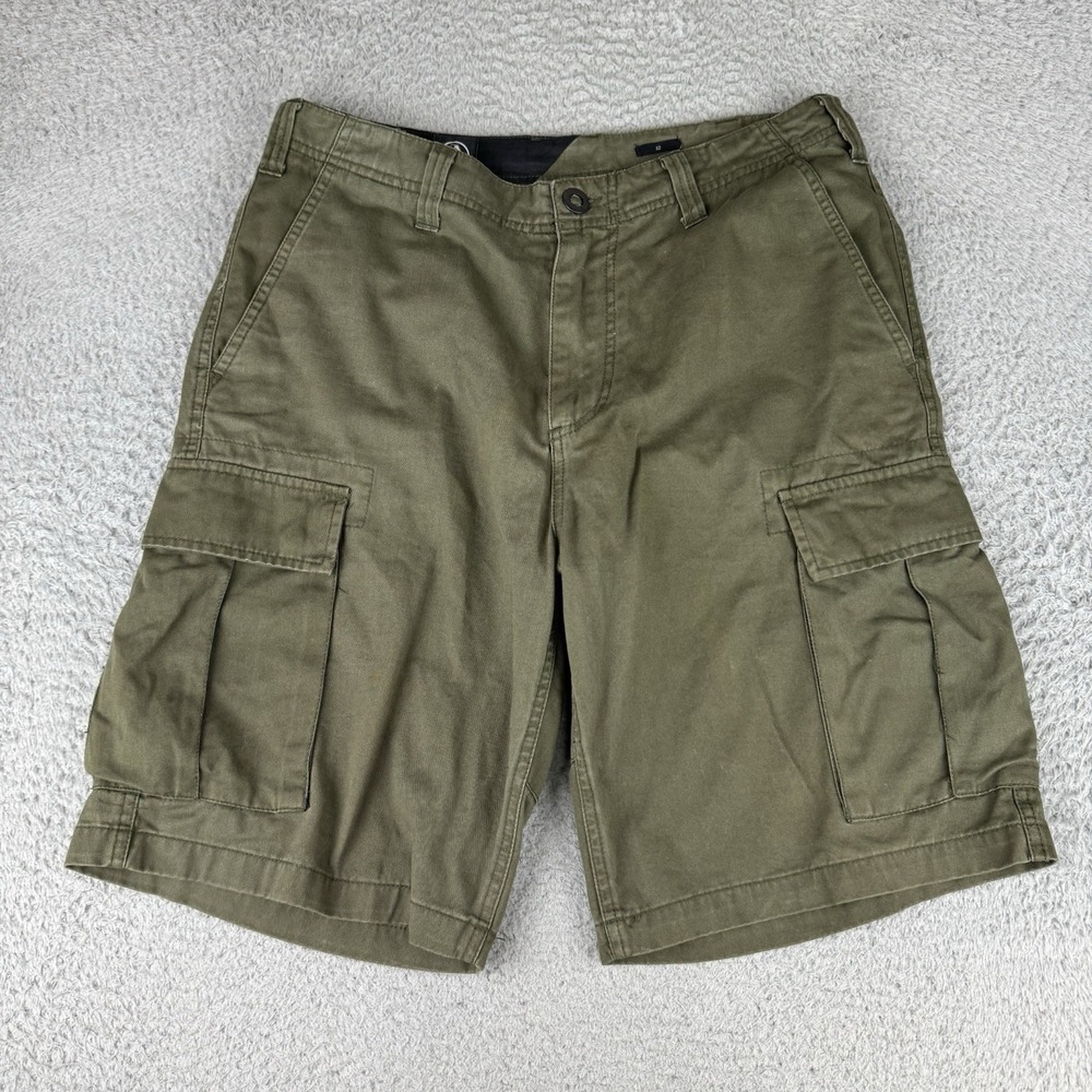 Volcom Stone Cargo Shorts Men's Size 32 Pockets Green Surf Skate Baggy